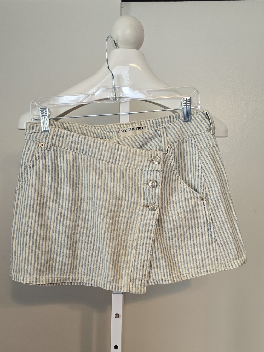 We The Free Vertical Striped Denim Skort in Blue & White